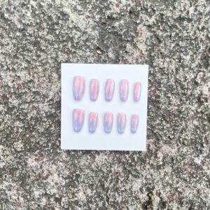 Between Skies pink blue color shifting press on nails with violet reflections